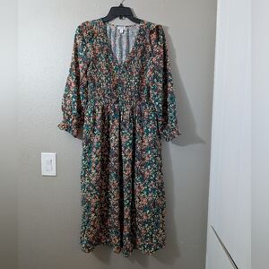 J. Crew Multicolor Floral Long Sleeve Dress